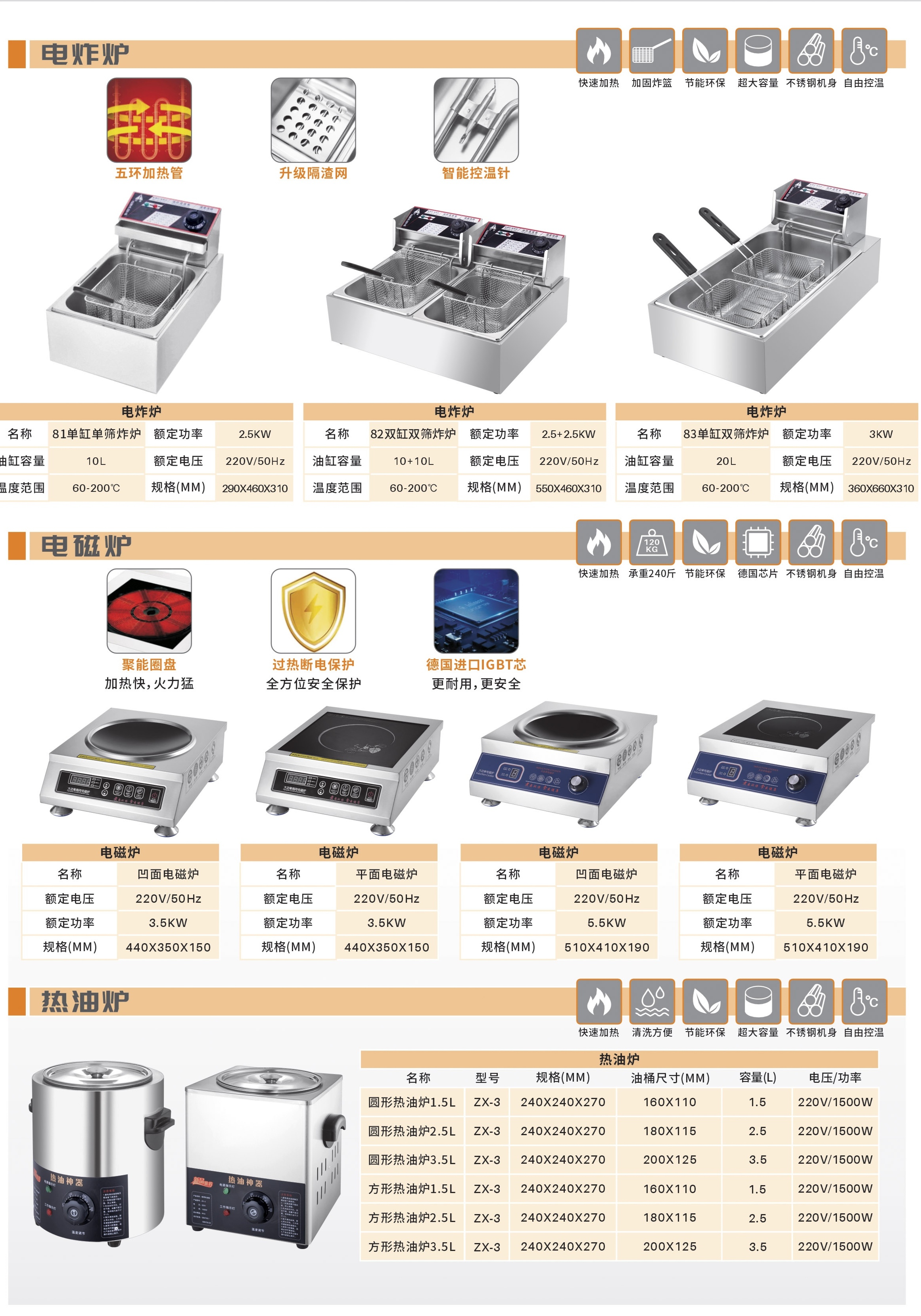 台式电炸炉、台式电磁炉、热油炉